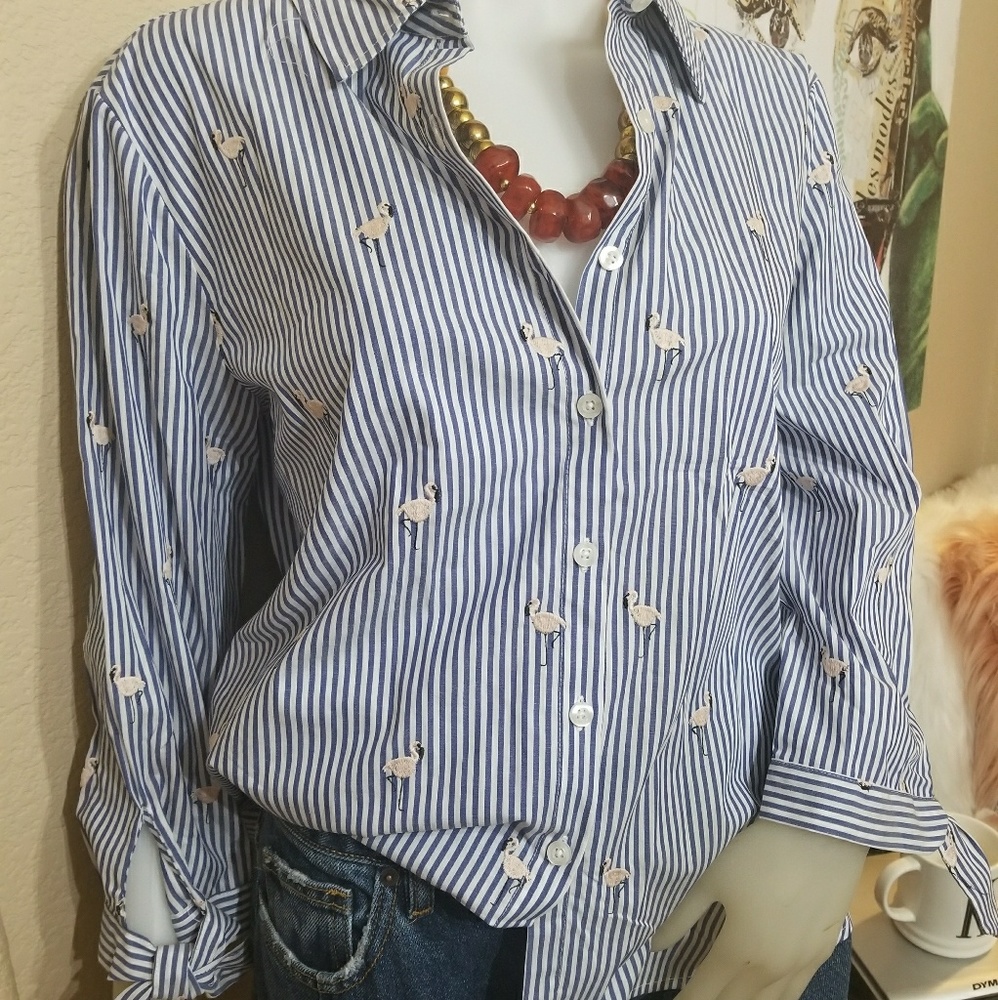 NWT MARC NEW YORK ANDREW FLAMINGO STRIPES BUTTON - Picture 2 of 6